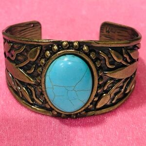 Source Unknown Turquoise and Bronze Leaf Cuff Bracelet